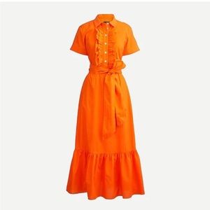 JCREW Ruffle-front midi dress in orange cotton poplin 6